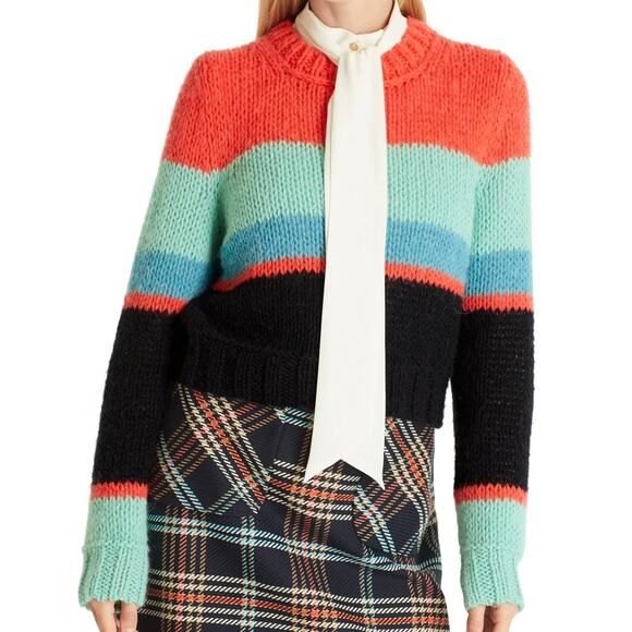 Marc Cain Colorblock Knit Cotton Alpaca Crewneck Sweater - Picture 1 of 12